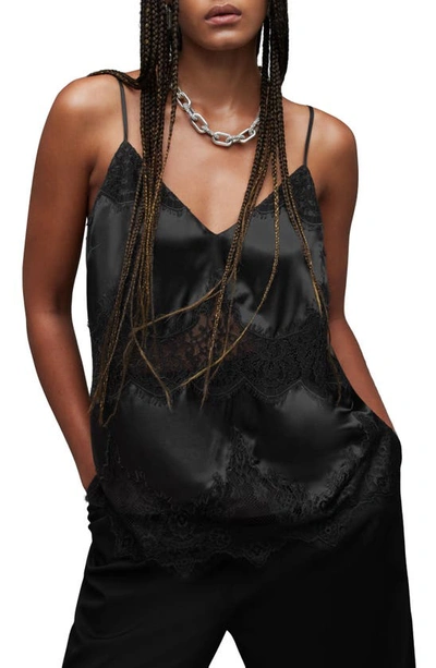 Allsaints Ophelia Lace Inset Satin Camisole In Black
