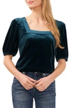 Cece Square Neck Stretch Velvet Top In Hunter Green