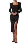 Astr Back Cutout Long Sleeve Midi Dress In Black