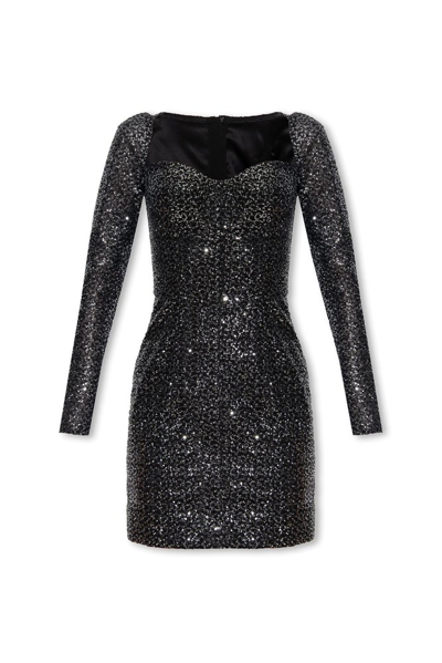 Dolce & Gabbana Sequinned Sweatheart Neck Mini Dress In Black