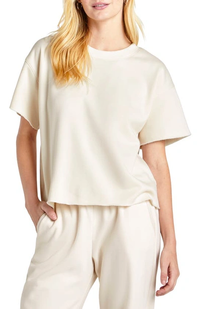Splendid Goldie Short Sleeve Sweatshirt In White