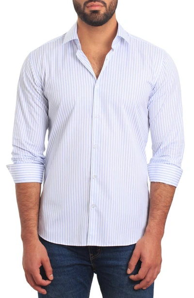 Jared Lang Trim Fit Stripe Cotton Button-up Shirt In White/ Blue Stripes