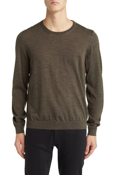 Hugo Boss Leno Wool Crewneck Sweater In Green