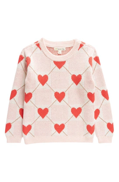Tucker + Tate Kids' Hearts Jacquard Crewneck Sweater In Pink English Heart Grid