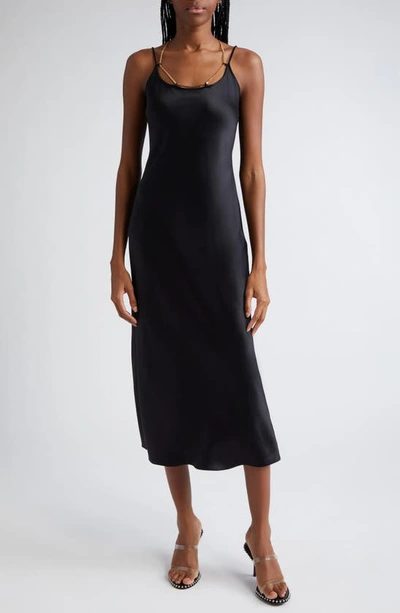 Alexander Wang Logo Hardware Silk Charmeuse Slipdress In Black