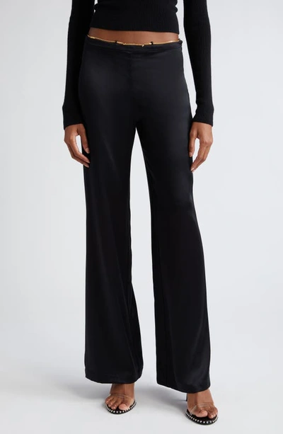 Alexander Wang Logo Hardware Flare Silk Charmeuse Trousers In Black