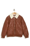 Blanknyc Faux Shearling Lined Quilted Faux Leather Bomber Jacket In Keeping Company