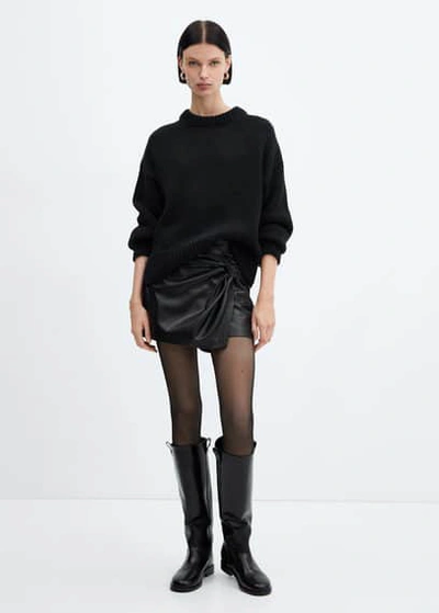 Mango Knot Leather-effect Mini Skirt Black