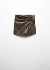 Mango Knot Leather-effect Mini Skirt Khaki In Khaki