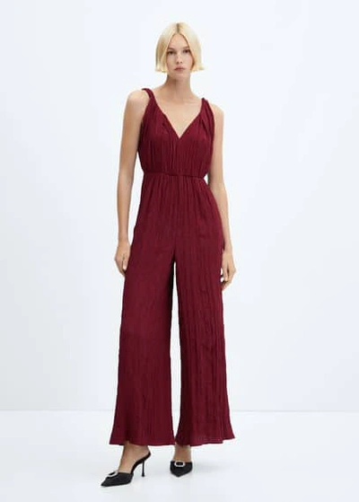 Mango Long Strap Jumpsuit Maroon In Red