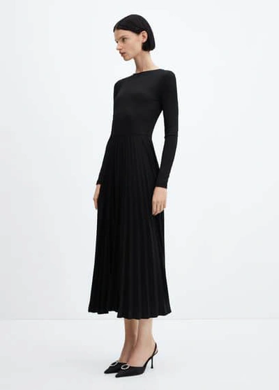 Mango Pleated Hem Dress Black