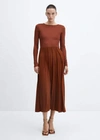 Mango Pleated Hem Dress Russet