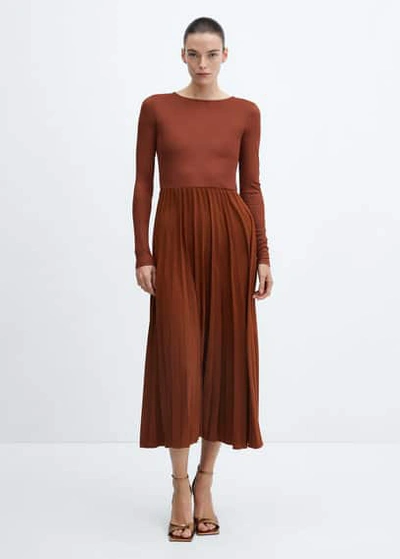Mango Pleated Hem Dress Russet In Russet