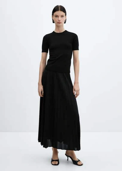 Mango Pleated Long Skirt Black
