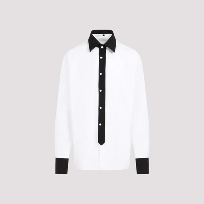 Prada Contrast-trim Cotton Shirt In F Bianco Nero