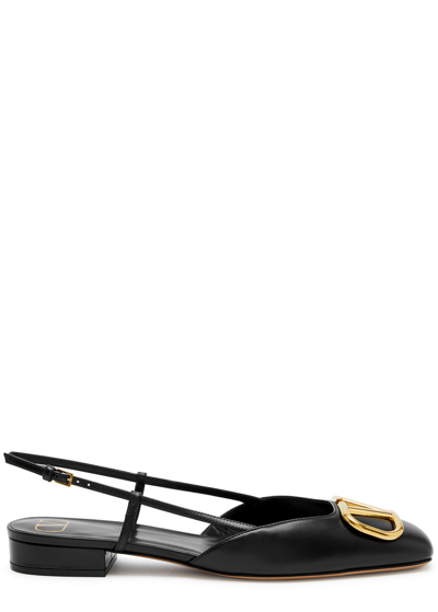 Valentino Garavani Vlogo Leather Slingback Flats In Black