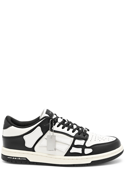 Amiri Skel Panelled Leather Sneakers In Black And White