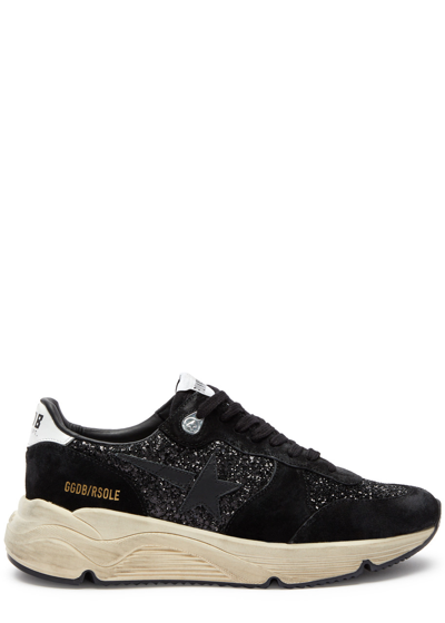 Golden Goose Running Sole Suede Sneakers In Black And White