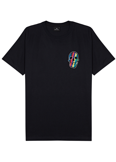 Ps By Paul Smith Skull-patch Organic Cotton T-shirt In Navy