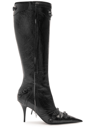 Balenciaga Cagole 90 Leather Knee-high Boots In Black
