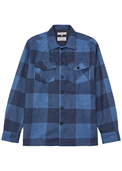 Nudie Jeans Vincent Camp-collar Checked Wool-blend Overshirt In Blue