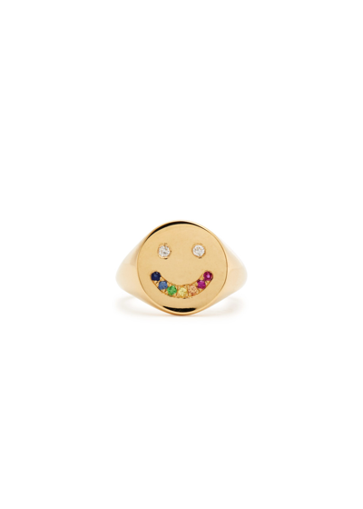 Roxanne First Rainbow Smiley 14kt Gold Signet Ring