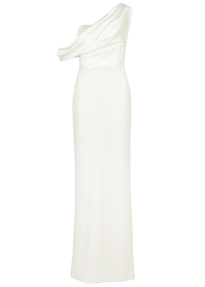 Solace London Kara Draped One-shoulder Maxi Dress In Cream