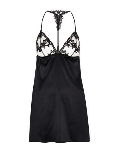 Fleur Of England Onyx Silk-blend Satin Chemise In Black