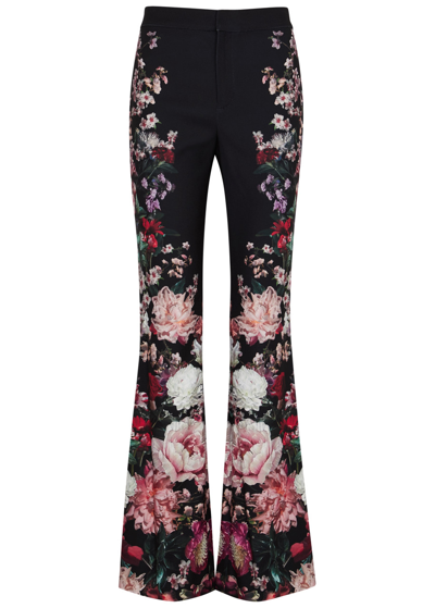 Alice And Olivia Olivia Floral-print Flared Trousers In Black