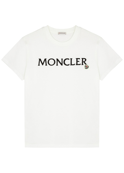 Moncler Logo Embroidered Regular T-shirt In Ivory