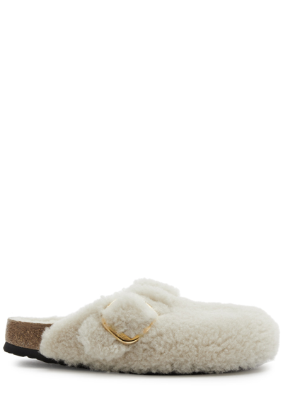 Birkenstock Boston Teddy Shearling Sliders In Cream