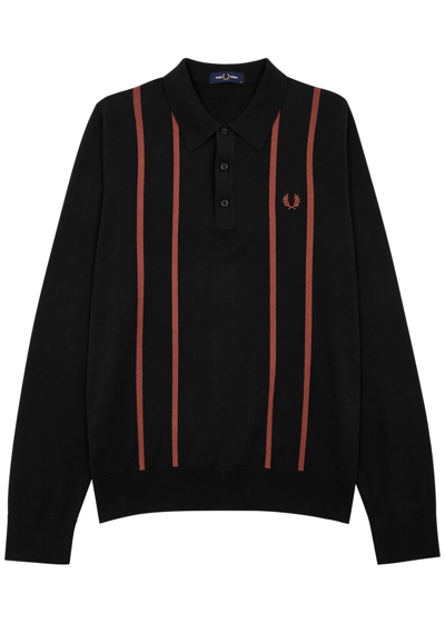 Fred Perry Knitted Vertical Stripe Polo Shirt In Black
