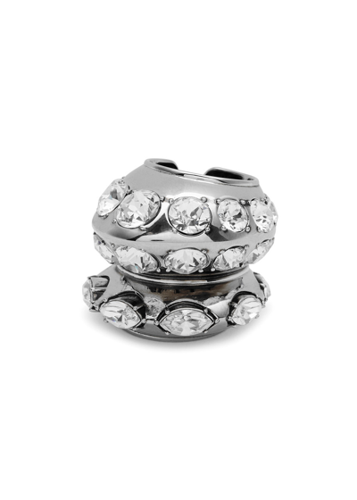 Alexander Mcqueen Crystal-embellished Chunky Ring In Silver