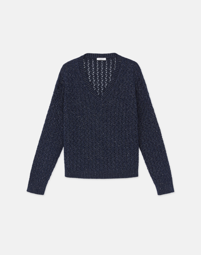 Lafayette 148 Heathered V-neck Sequin Sweater In Blue