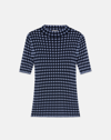 LAFAYETTE 148 GINGHAM RESPONSIBLE MATTE CREPE SHORT SLEEVE SWEATER