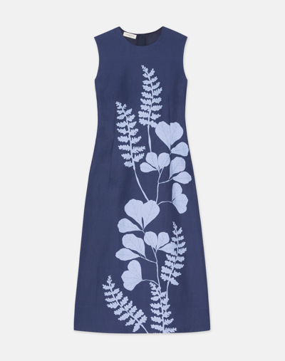 Lafayette 148 Sleeveless Floral-print A-line Midi Dress In Midnight Blue