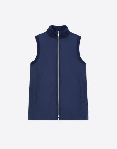 Lafayette 148 Wool Knit & Recycled Poly Quilted Reversible Vest In Midnight Blue