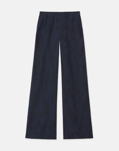 Lafayette 148 High-rise Wide-leg Floral Jacquard Pants In Navy