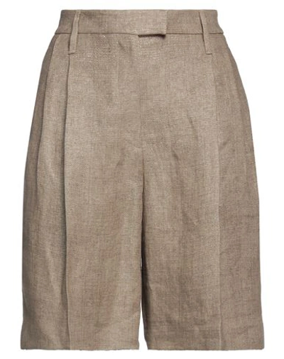 Brunello Cucinelli Woman Shorts & Bermuda Shorts Khaki Size 8 Linen, Polyamide, Metallic Fiber In Beige