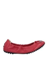 Tod's Woman Ballet Flats Red Size 6.5 Leather In Red