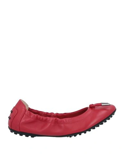 Tod's Woman Ballet Flats Red Size 7.5 Leather