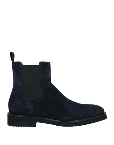Santoni Man Ankle Boots Navy Blue Size 10.5 Soft Leather, Elastic Fibres