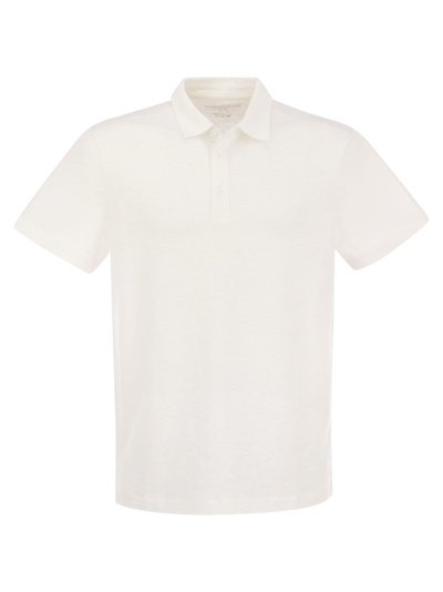 Majestic Linen Polo Shirt With Buttons In White