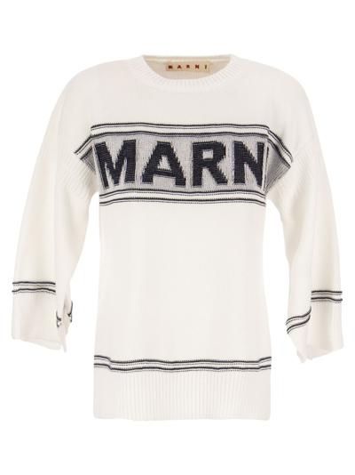 Marni Cotton Jersey With Logo In White