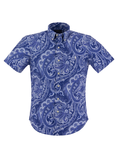 Polo Ralph Lauren Short-sleeved Shirt With Cashmere Pattern In Blue