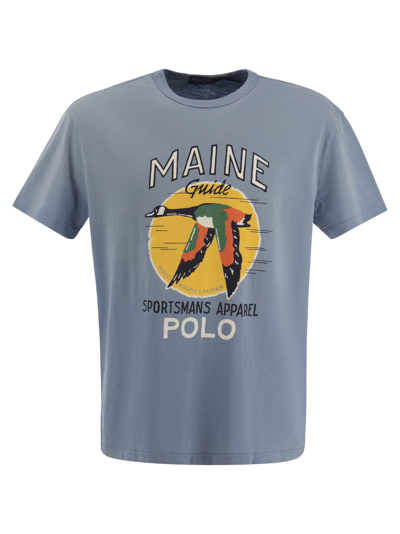 Polo Ralph Lauren T-shirt With Classic-fit Graphics In Light Blue