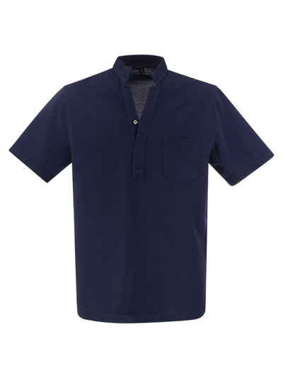 Sease Fish Tail Short - Cotton Piquè Short Sleeve Polo In Blue