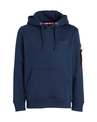 Alpha Industries Man Sweatshirt Blue Size L Cotton, Polyester In Blue