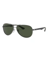 Ray Ban Carbon Fibre Sunglasses Grey Frame Green Lenses Polarized 61-13 In Black