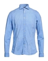 PLOUMANAC'H PLOUMANAC'H MAN SHIRT AZURE SIZE 16 COTTON, ELASTANE